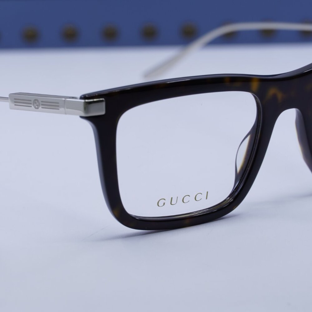 Gucci GG1438O 002 Square Eyeglasses 53mm Havana/Silver - Picture 2 of 12